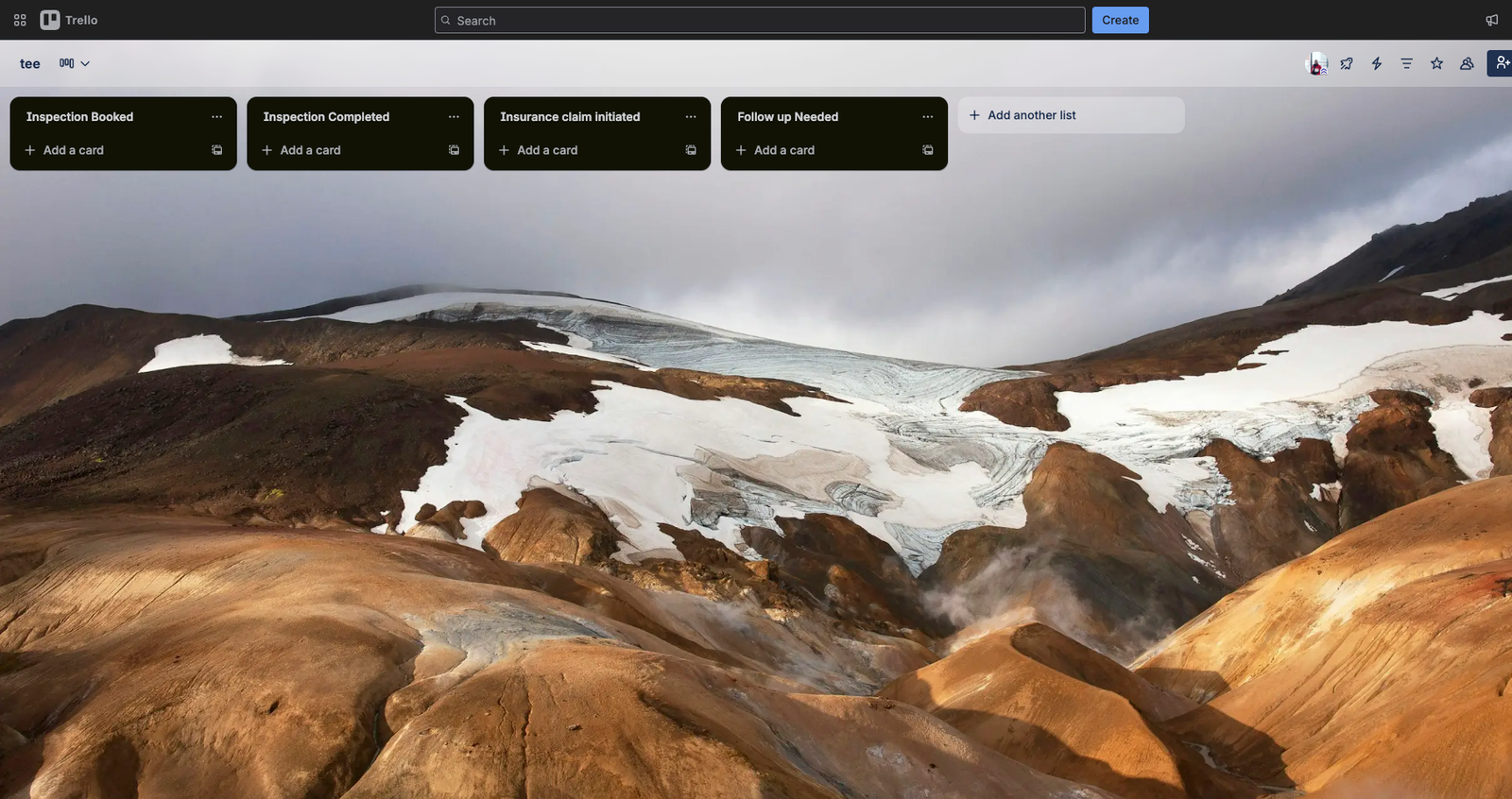 Trello board example for roofing leads